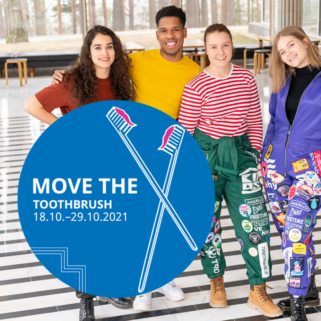 Four students' in the picture as well as the logo for the campaign.