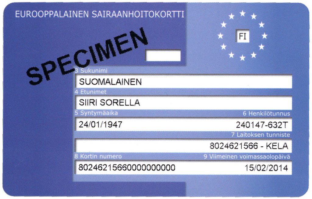 Mallikuva eurooppalaisesta sairaanhoitokortista.
