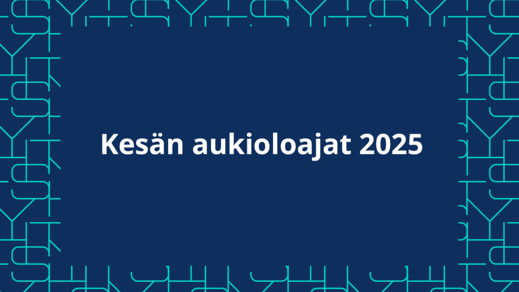 YTHS:n brändikuosipohjalla teksti "Kesän aukioloajat 2025".