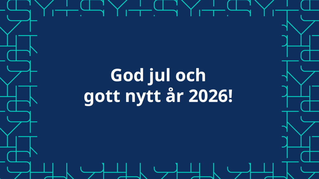 Texten "God jul och gott nytt år" på SHVS:s varumärkesmönsterbakgrund.